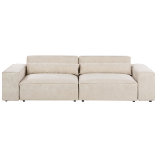 2 Seater Modular Sofa with Ottoman | Beige Velvet | Modern Design | Sectional Couch with Black Legs - Sofa In Store