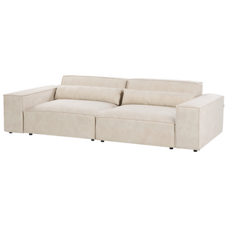 2 Seater Modular Sofa with Ottoman | Beige Velvet | Modern Design | Sectional Couch with Black Legs - Sofa In Store