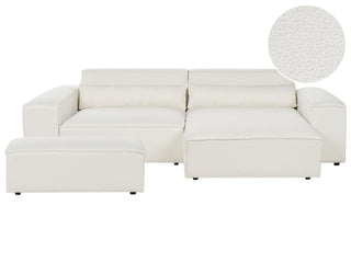 Left Hand 2-Seater Modular Corner Sofa with Ottoman White Boucle Sectional Couch Sofa with Black Legs Modern Living Room Beliani - Sofa In Store
