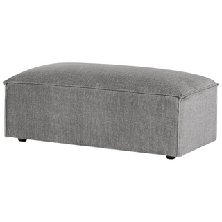 A rectangular, gray ottoman with a cushioned top and black legs, ideal for pairing with the Beliani SOFAINSTORE Grey Fabric 4 Seater Sofa—an oversized modern design with deep cushions and wide armrests—in any contemporary living room.