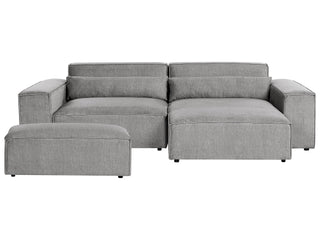 Left Hand 2-Seater Modular Corner Sofa with Ottoman Grey Fabric Sectional Couch Sofa with Black Legs Modern Living Room Beliani - Sofa In Store