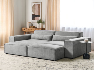 Right Hand 2-Seater Modular Corner Sofa with Ottoman Grey Fabric Sectional Couch Sofa with Black Legs Modern Living Room Beliani - Sofa In Store