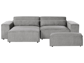 Right Hand 2-Seater Modular Corner Sofa with Ottoman Grey Fabric Sectional Couch Sofa with Black Legs Modern Living Room Beliani - Sofa In Store