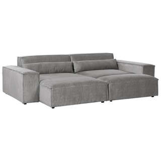 Right Hand 2-Seater Modular Corner Sofa with Ottoman Grey Fabric Sectional Couch Sofa with Black Legs Modern Living Room Beliani - Sofa In Store
