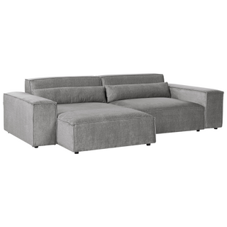 Right Hand 2-Seater Modular Corner Sofa with Ottoman Grey Fabric Sectional Couch Sofa with Black Legs Modern Living Room Beliani - Sofa In Store