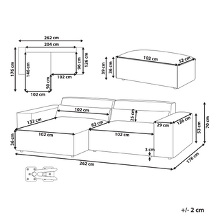 Right Hand 2-Seater Modular Corner Sofa with Ottoman Grey Fabric Sectional Couch Sofa with Black Legs Modern Living Room Beliani - Sofa In Store
