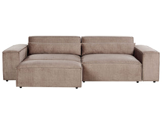 2 Seater Modular Sofa with Ottoman | Brown Fabric | Modern Design | Sectional Couch with Black Legs - Sofa In Store