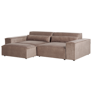 2 Seater Modular Sofa with Ottoman | Brown Fabric | Modern Design | Sectional Couch with Black Legs - Sofa In Store