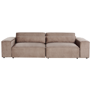 2 Seater Modular Sofa with Ottoman | Brown Fabric | Modern Design | Sectional Couch with Black Legs - Sofa In Store