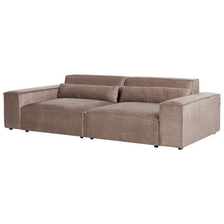 2 Seater Modular Sofa with Ottoman | Brown Fabric | Modern Design | Sectional Couch with Black Legs - Sofa In Store