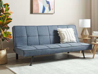 Fabric Sofa Bed Blue 3-Seater Quilted Upholstery Click-Clack Guest Bed Armless Beliani - Sofa In Store