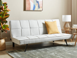 Fabric Sofa Bed Light Grey 3-Seater Quilted Upholstery Click-Clack Guest Bed Armless Beliani