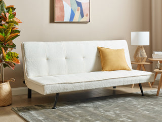 3 Seater Sofa Bed | Boucle Fabric | White | Click-Clack Design | Quilted Upholstery