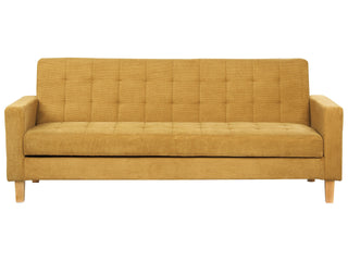 Sofa Bed Yellow Mustard Fabric Chenille Texture 3 Seater Click Clack Quilted Upholstery Beliani - Sofa In Store
