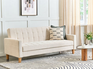 Sofa Bed Off-White Cream Fabric Chenille Texture 3 Seater Click Clack Quilted Upholstery Beliani - Sofa In Store