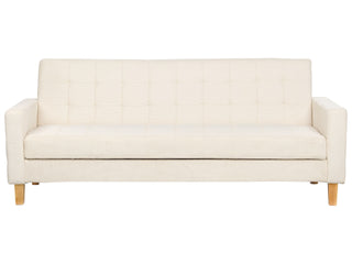 Sofa Bed Off-White Cream Fabric Chenille Texture 3 Seater Click Clack Quilted Upholstery Beliani - Sofa In Store