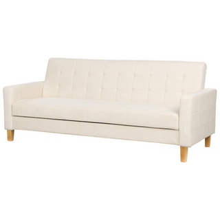 Sofa Bed Off-White Cream Fabric Chenille Texture 3 Seater Click Clack Quilted Upholstery Beliani - Sofa In Store