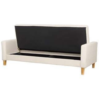 Sofa Bed Off-White Cream Fabric Chenille Texture 3 Seater Click Clack Quilted Upholstery Beliani - Sofa In Store
