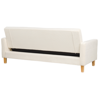 Sofa Bed Off-White Cream Fabric Chenille Texture 3 Seater Click Clack Quilted Upholstery Beliani - Sofa In Store