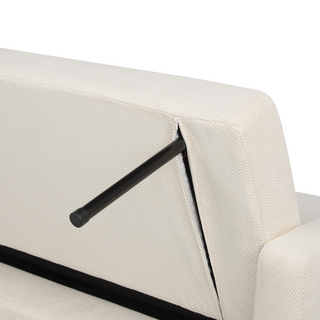 Sofa Bed Off-White Cream Fabric Chenille Texture 3 Seater Click Clack Quilted Upholstery Beliani - Sofa In Store