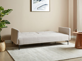 Sofa Bed Light Beige Fabric 3 Seater Buttoned Seat Click Clack Beliani - Sofa In Store
