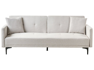 Sofa Bed Light Beige Fabric 3 Seater Buttoned Seat Click Clack Beliani - Sofa In Store