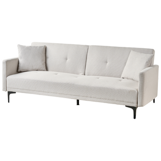 Sofa Bed Light Beige Fabric 3 Seater Buttoned Seat Click Clack Beliani - Sofa In Store