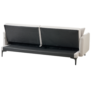 Sofa Bed Light Beige Fabric 3 Seater Buttoned Seat Click Clack Beliani - Sofa In Store