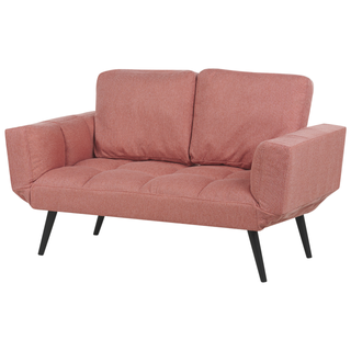 Fabric Sofa Bed Pink Loveseat Adjustable Armrests Living Room Guest Bed Minimalist Beliani