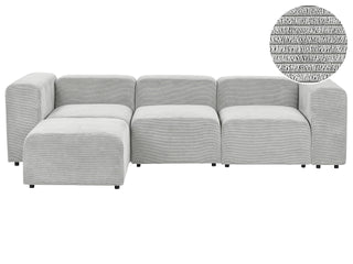 3 Seater Modular Sofa with Ottoman | Grey Corduroy | Modern Design | Sectional Couch with Black Legs - Sofa In Store