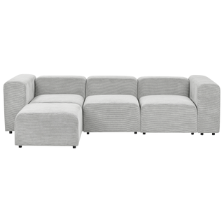 3 Seater Modular Sofa with Ottoman | Grey Corduroy | Modern Design | Sectional Couch with Black Legs - Sofa In Store