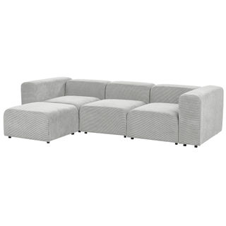 3 Seater Modular Sofa with Ottoman | Grey Corduroy | Modern Design | Sectional Couch with Black Legs - Sofa In Store