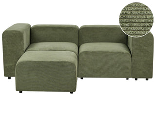 2 Seater Modular Sofa with Ottoman | Corduroy Fabric | Green | Sectional Design | Modern Living Room - Sofa In Store