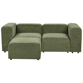 2 Seater Modular Sofa with Ottoman | Corduroy Fabric | Green | Sectional Design | Modern Living Room - Sofa In Store