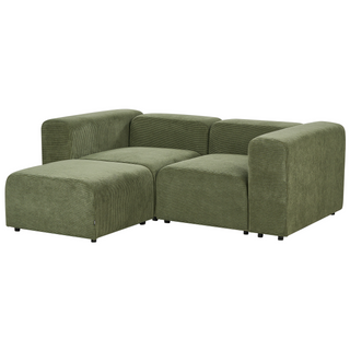 2 Seater Modular Sofa with Ottoman | Corduroy Fabric | Green | Sectional Design | Modern Living Room - Sofa In Store
