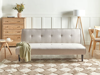 Sofa Bed Light Beige Fabric 3 Seater Buttoned Seat Click Clack Armless Adjustable Backrest Retro Traditional Design Beliani