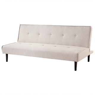 Sofa Bed Light Beige Fabric 3 Seater Buttoned Seat Click Clack Armless Adjustable Backrest Retro Traditional Design Beliani