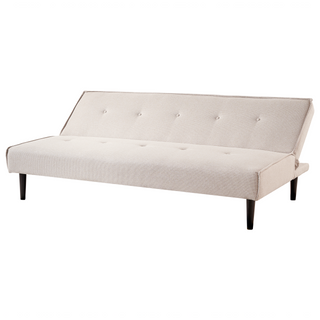 Sofa Bed Light Beige Fabric 3 Seater Buttoned Seat Click Clack Armless Adjustable Backrest Retro Traditional Design Beliani