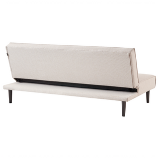 Sofa Bed Light Beige Fabric 3 Seater Buttoned Seat Click Clack Armless Adjustable Backrest Retro Traditional Design Beliani