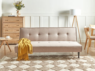 Sofa Bed Beige Fabric 3 Seater Buttoned Seat Click Clack Armless Adjustable Backrest Retro Traditional Design Beliani