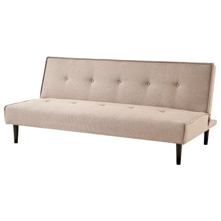 Sofa Bed Beige Fabric 3 Seater Buttoned Seat Click Clack Armless Adjustable Backrest Retro Traditional Design Beliani