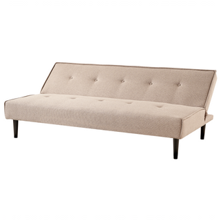 Sofa Bed Beige Fabric 3 Seater Buttoned Seat Click Clack Armless Adjustable Backrest Retro Traditional Design Beliani