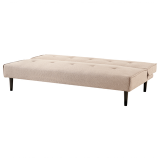 Sofa Bed Beige Fabric 3 Seater Buttoned Seat Click Clack Armless Adjustable Backrest Retro Traditional Design Beliani