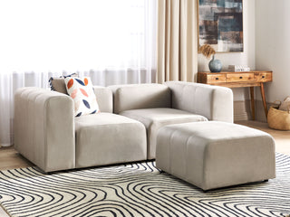 2 Seater Modular Sofa with Ottoman | Beige Velvet | Modern Design | Versatile Sectional | 504737 - Sofa In Store