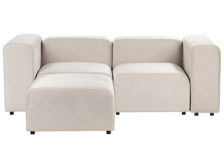 2 Seater Modular Sofa with Ottoman | Beige Velvet | Modern Design | Versatile Sectional | 504737 - Sofa In Store