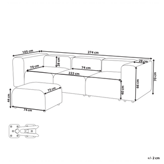 3 Seater Modular Sofa with Ottoman | Velvet | Beige | Sectional Design | Modern Living Room - Sofa In Store