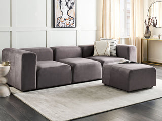 3 Seater Modular Sofa with Ottoman | Velvet | Dark Grey | Sectional Design | Modern Living Room - Sofa In Store