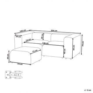 2 Seater Modular Sofa with Ottoman | Grey Velvet | Modern Design | Sectional Couch with Black Legs - Sofa In Store