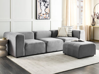 3 Seater Modular Sofa with Ottoman | Grey Velvet | Modern Design | Versatile Sectional Couch | Sofa In Store - Sofa In Store