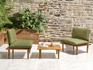 Garden Sofa Set Olive Green Cushions Certified Acacia Wood Modern Outdoor 2 Seater Armchairs 1 Table Beliani